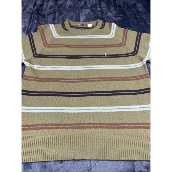 Penguin Munsingwear 100% Lambs wool sweater, ￼ Men's XL pea soup, green Stripe C - Picture 1 of 8